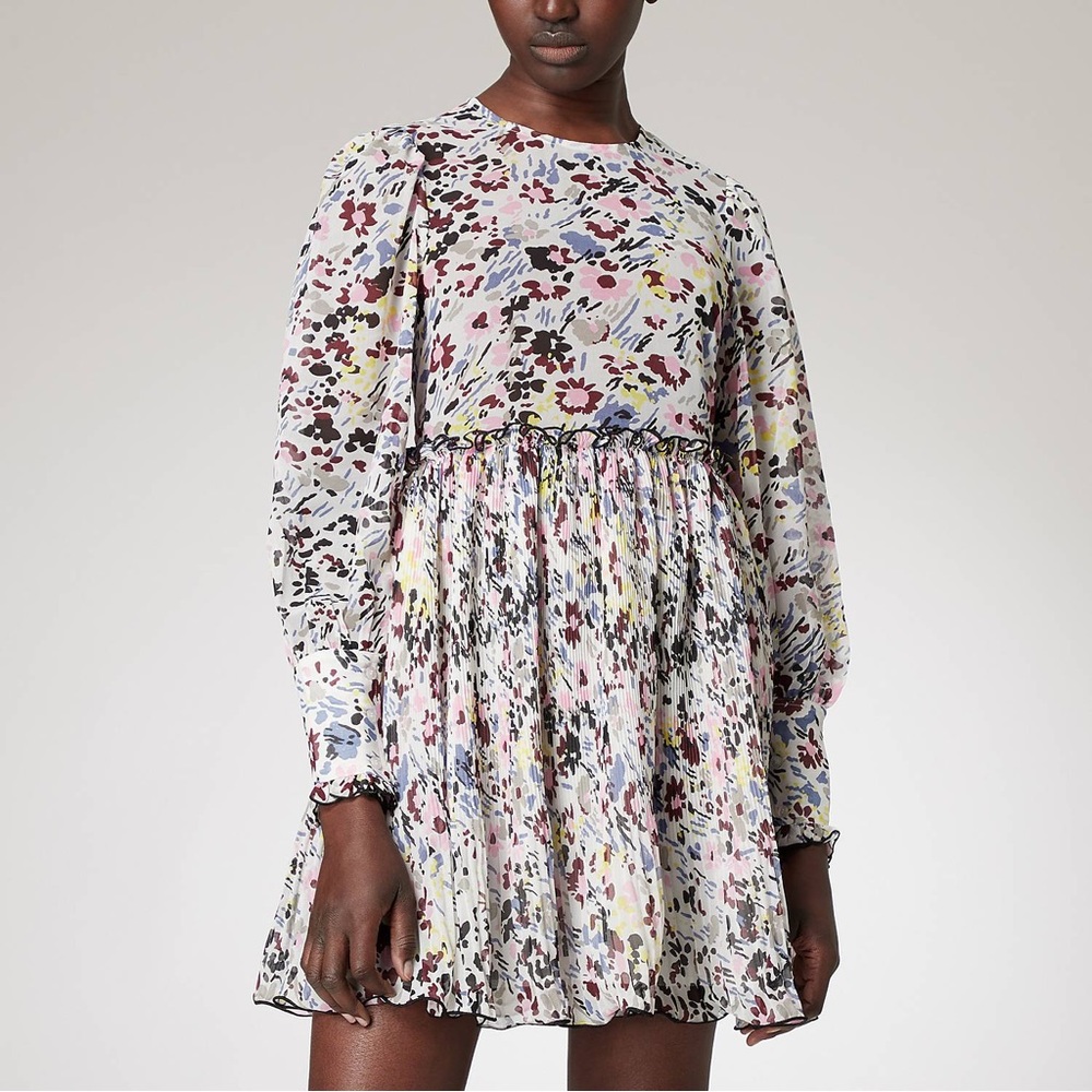 Ganni Floral Long Sleeve Ruffle Dress